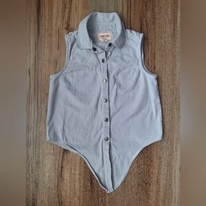 Lone Star Womens 100% Cotton Sleeveless Denim Vest Blue Striped Collared Medium